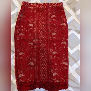 Red lace pencil skirt